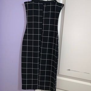 Black and white striped slit dress